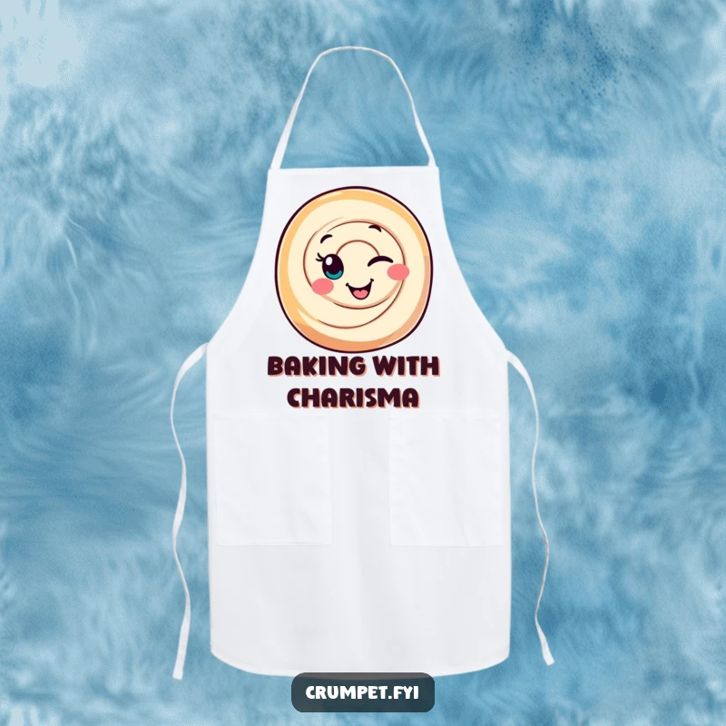 Funny Cinnamon Roll Apron showcasing a smiling, winking character, adding a sweet and humorous touch to kitchen activities.