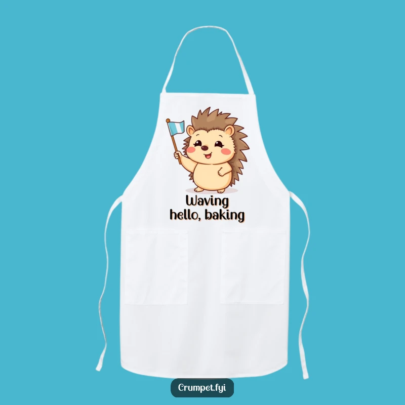 Funny Hedgehog Waving Flag Apron: Cheerful Kitchen Fun and Gift Idea
