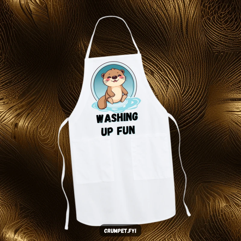 Funny Otter Apron: A giggling otter slides down a water slide, adding fun to cooking, a humorous and practical funny gift.