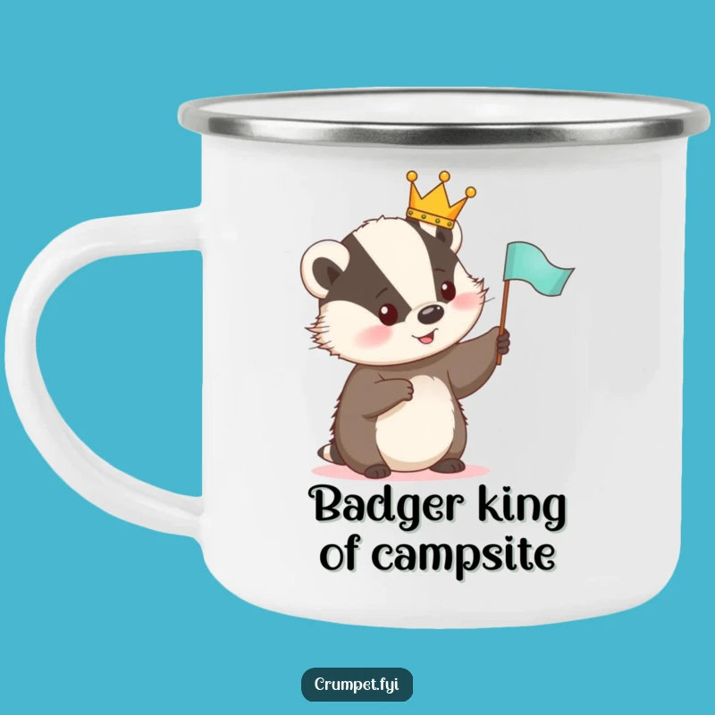 Funny Royal Badger Camping Mug - Crowned Animal Waving Flag, Durable Funny Gift