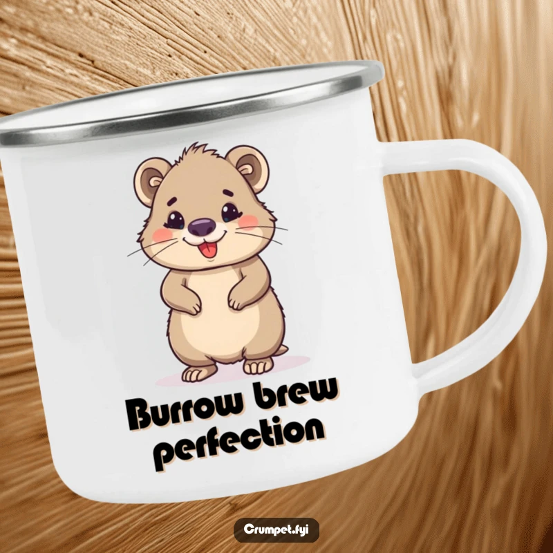 Funny wombat camping mug featuring a proud, smiling wombat, perfect for sipping drinks in the great outdoors. Durable and humorous for adventurers.