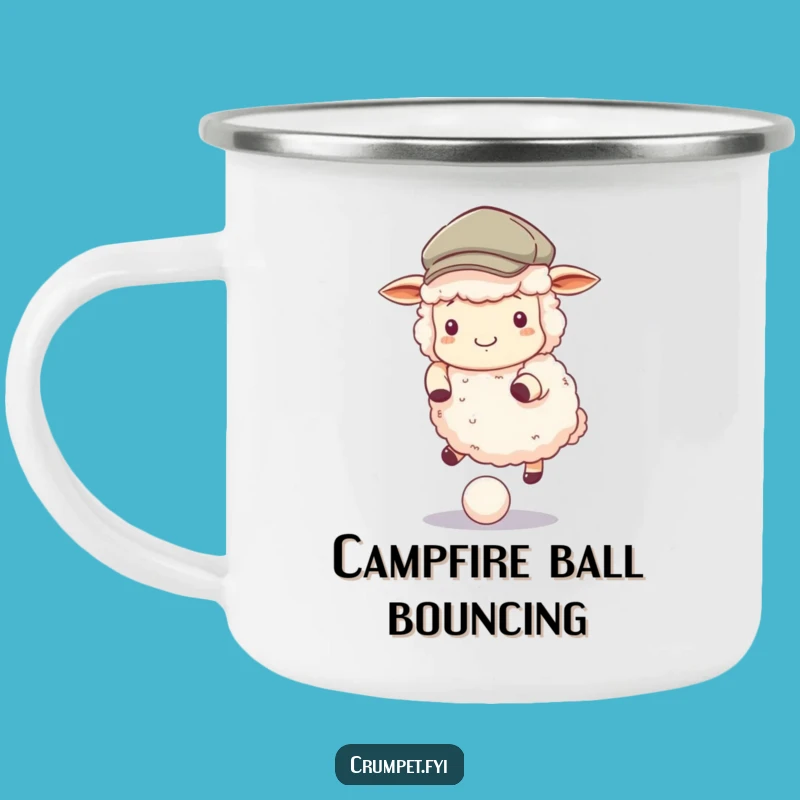 Funny Sheep Camping Mug - Fluffy Flat Cap Bouncing Ball, Playful Outdoor Gift