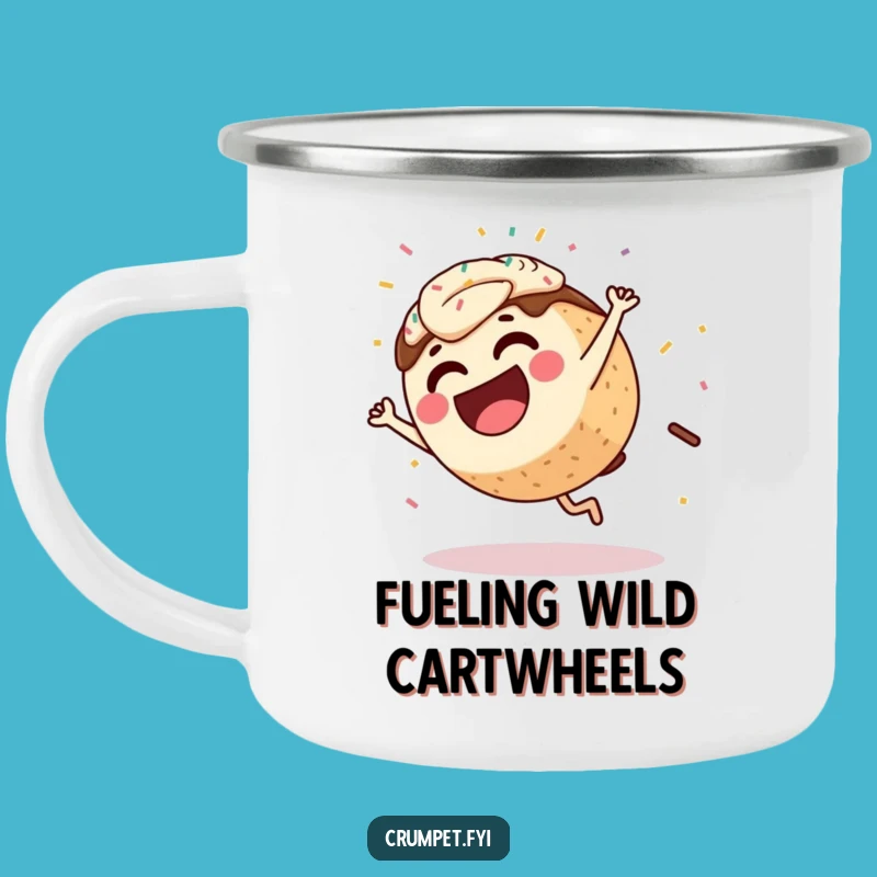Funny Coffee Cake Cartwheel Camping Mug: Adventure Fuel with Hilarious Pastry Charm