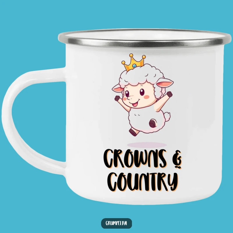 Funny Crowned Sheep Camping Mug: Joyful Leaping Camp Sheep, Perfect Funny Gift