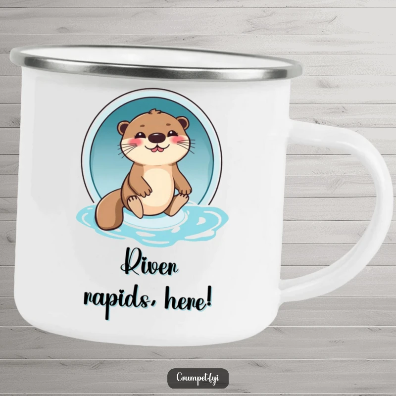 Funny Otter Camping Mug: A giggling otter slides down a water slide, perfect for outdoor fun, a playful funny gift.