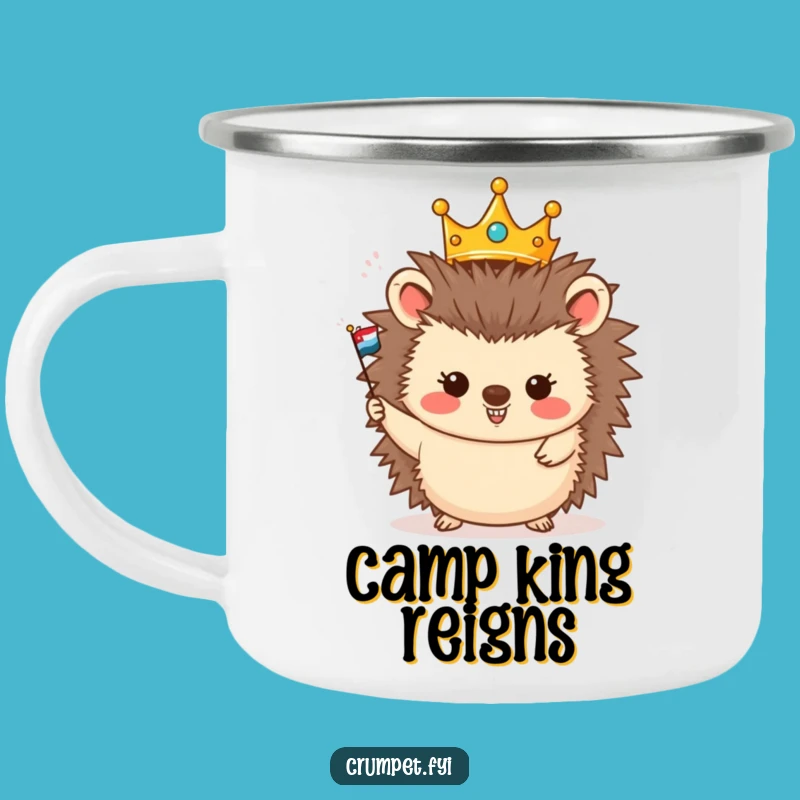 Funny Hedgehog King Camping Mug, Regal Sips for Cheerful Adventures