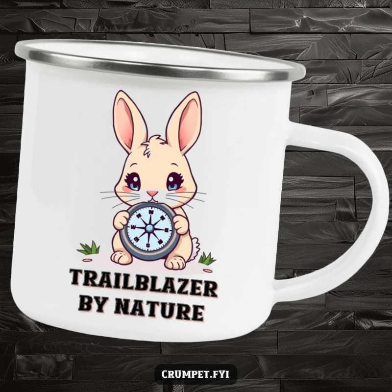 Funny Rabbit Camping Mug: A curious rabbit holding a compass, ready for outdoor adventures with a humorous touch, perfect funny gift.