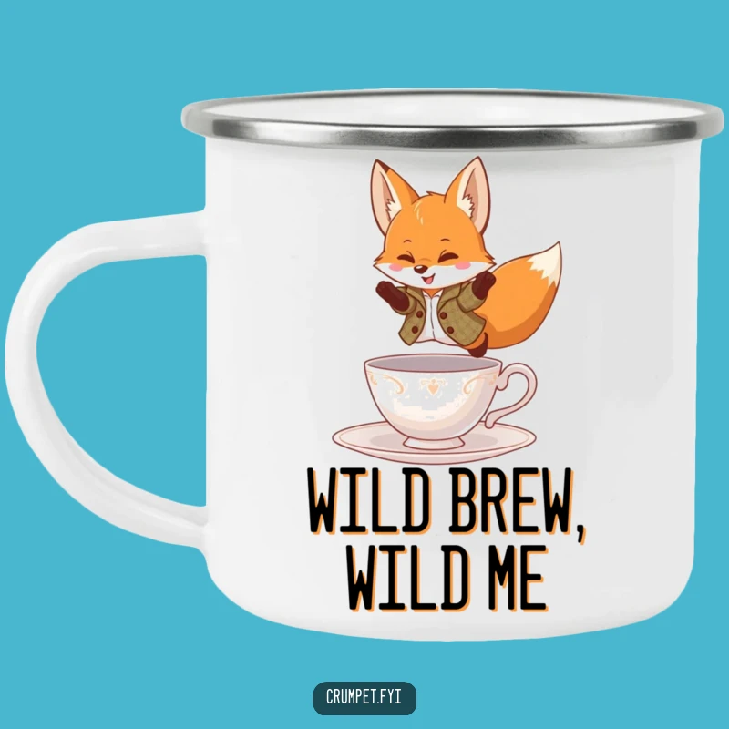 Funny Fox Camping Mug - Tweed Jacket Leaping Teacup, Dapper Outdoor Gift