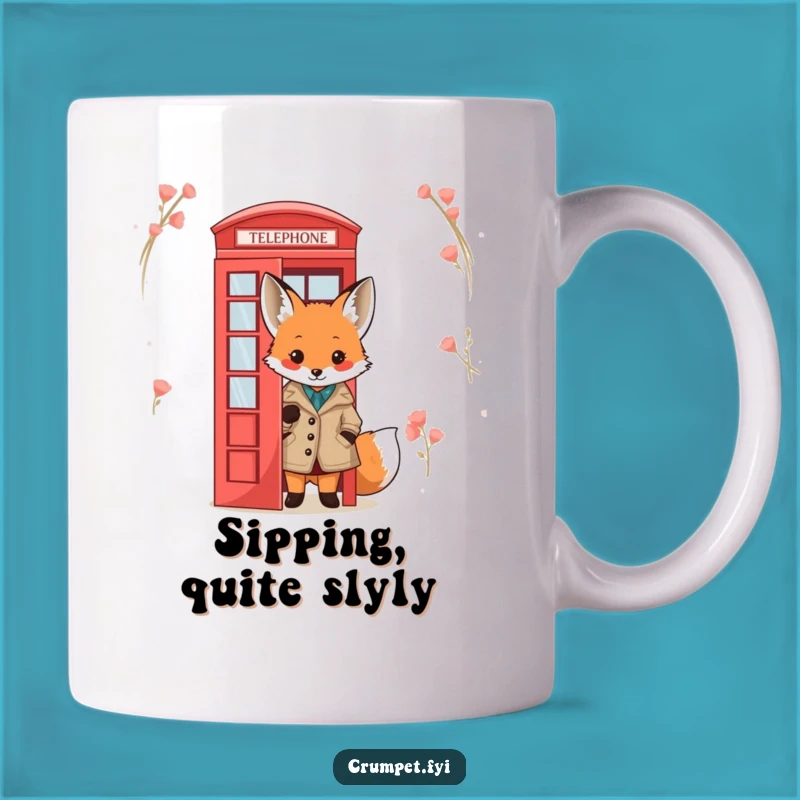 Funny Fox Tweed Jacket Mug: London Phone Box Peek, Hilarious Gift