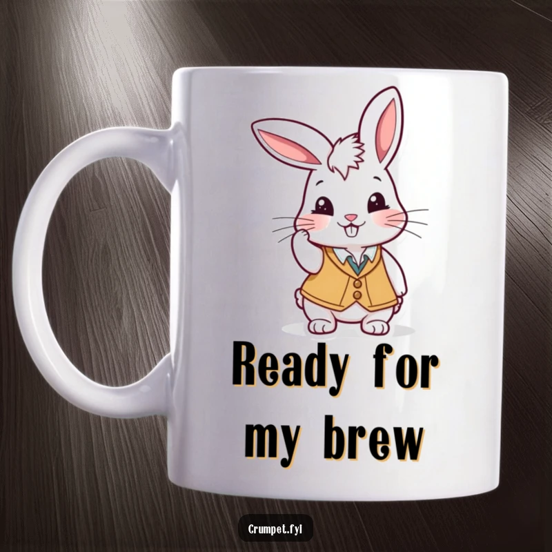 Funny Mug: A playful rabbit wearing a waistcoat tips its cap with a cheeky grin, exuding fun and mischief.
