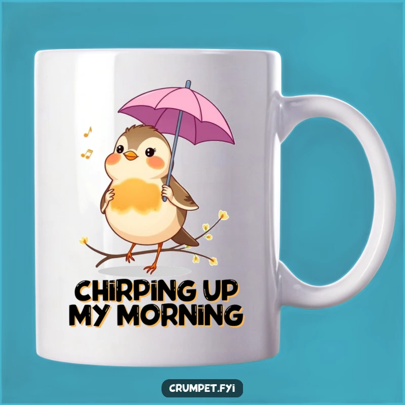 Funny Robin Mug - Cheerful Bird Holding Umbrella, Singing Tune, Cute Gift