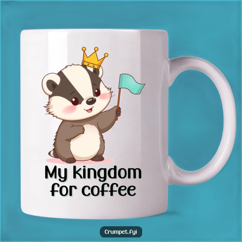 Funny Royal Badger Mug - Cute Crowned Animal Waving Flag, Perfect Gift for Royalty Lovers