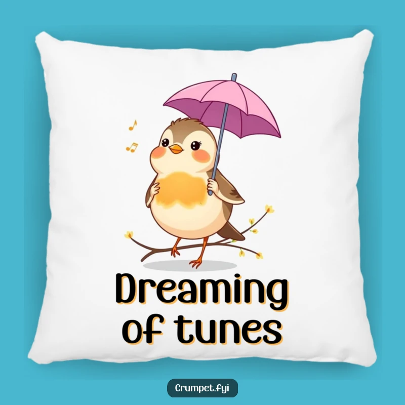 Funny Robin Pillow - Cheerful Bird Umbrella Singing Accent Pillow, Cozy Funny Gift