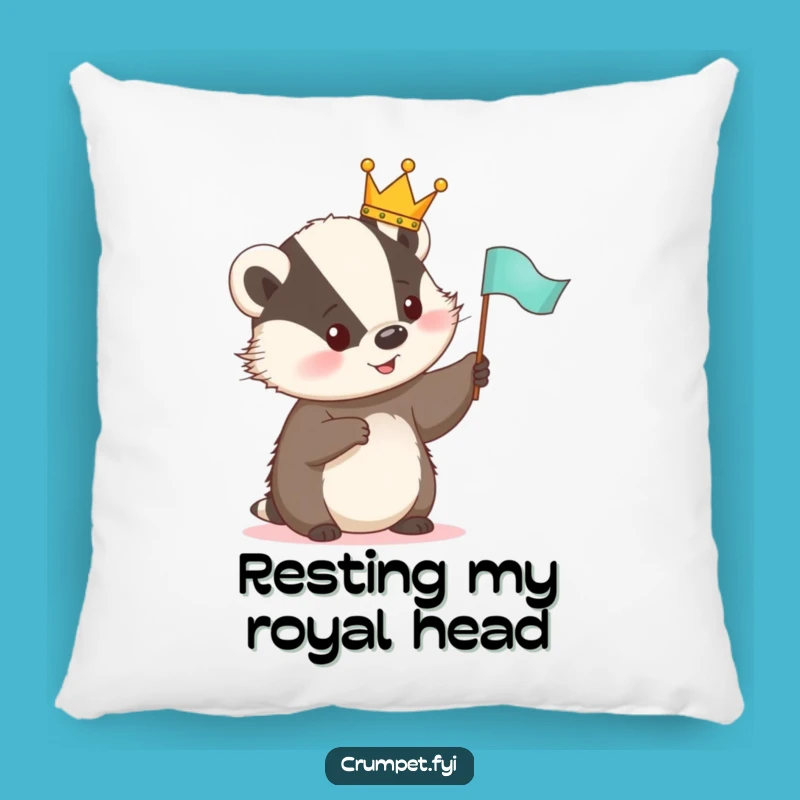 Funny Cute Badger Pillow - Royal Crowned Animal Waving Flag Accent Pillow, Funny Gift