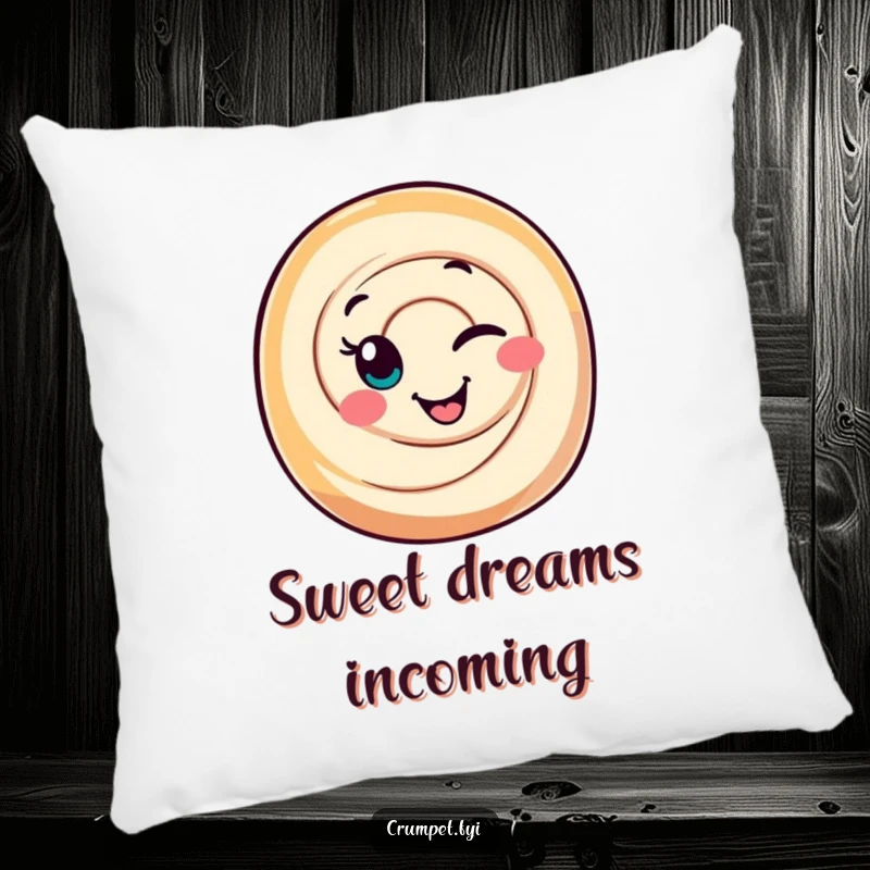 Funny Cinnamon Roll Pillow with a smiling, winking character, offering comfort and a sweet, playful touch to any seating area.