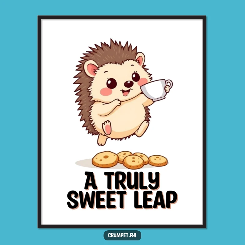 Funny Hedgehog Digital Art: Hilarious Tea & Biscuit Print, Instant Gift