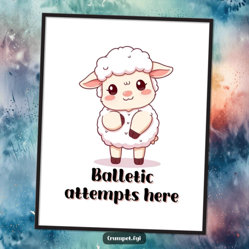 Funny fluffy sheep digital art print showing a polite sheep attempting a clumsy curtsy, instant whimsical decor, great gift.