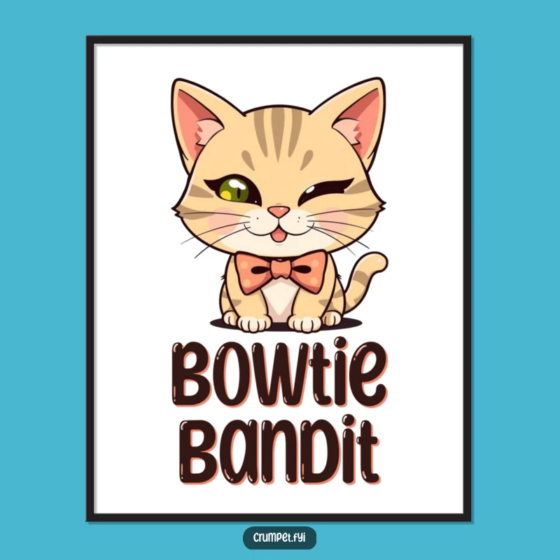 Funny Mischievous Cat Bowtie Winker Digital Art: Instant Charm for Your Walls