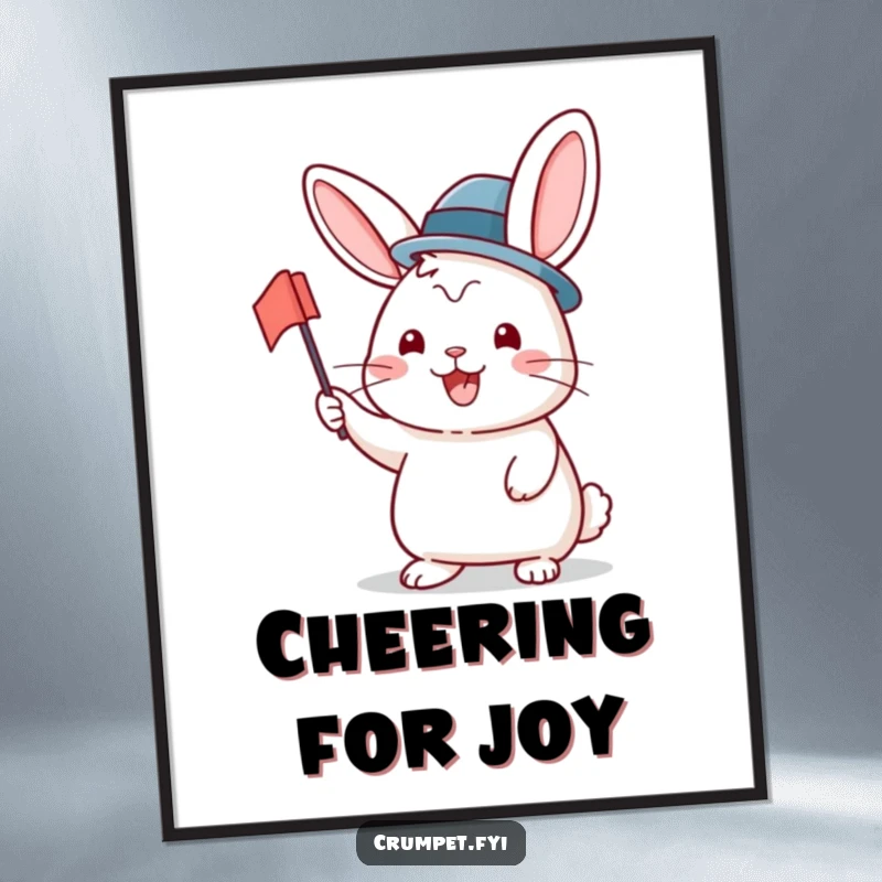 Funny Digital Art Print of a beaming rabbit in a bowler hat waving a flag, ready to be printed and displayed anywhere.