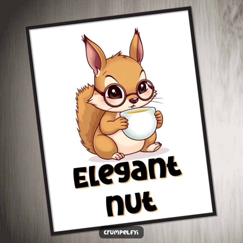Funny Squirrel Digital Art Print of a squirrel wearing a monocle, sipping tea elegantly, ideal for digital display and printable decor.