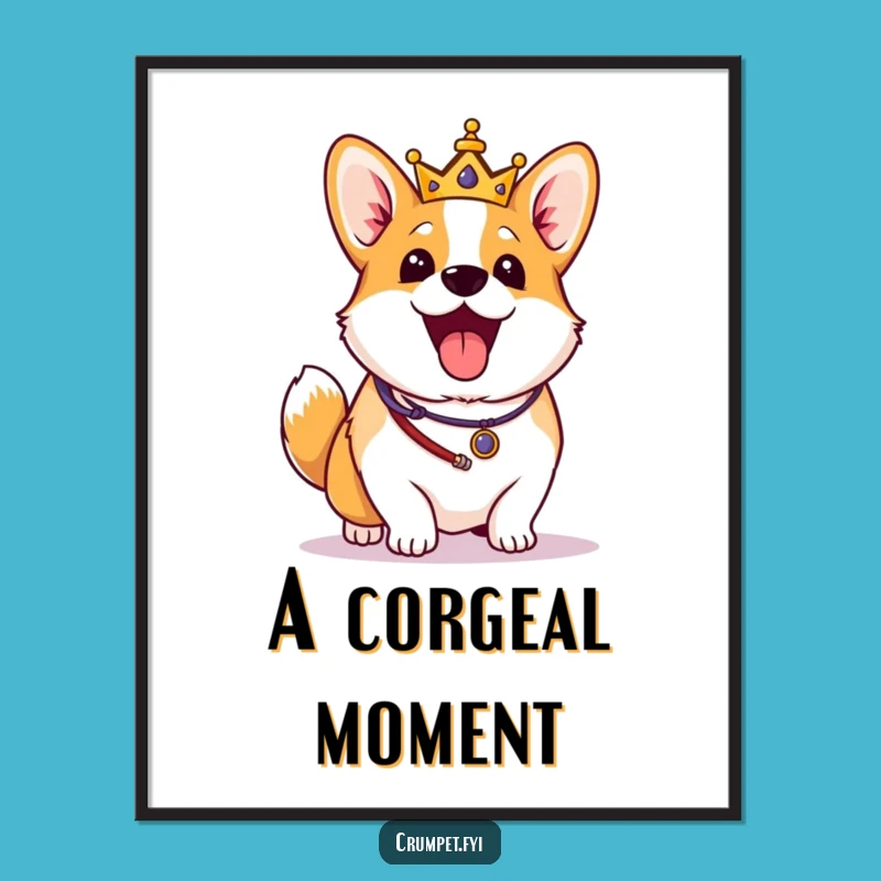Funny Corgi Digital Art: Royal Dog Print, Instant Hilarious Gift