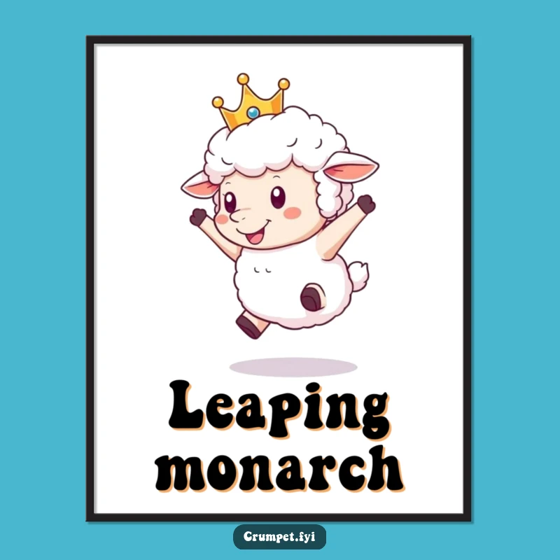 Funny Crowned Sheep Digital Print: Joyful Leaping Sheep Art, Instant Funny Gift