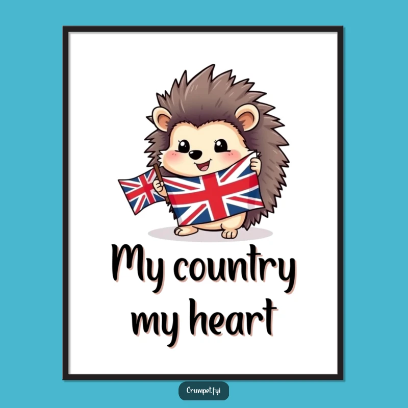Funny Hedgehog Digital Art Print - Joyful British Flag Artwork for Walls