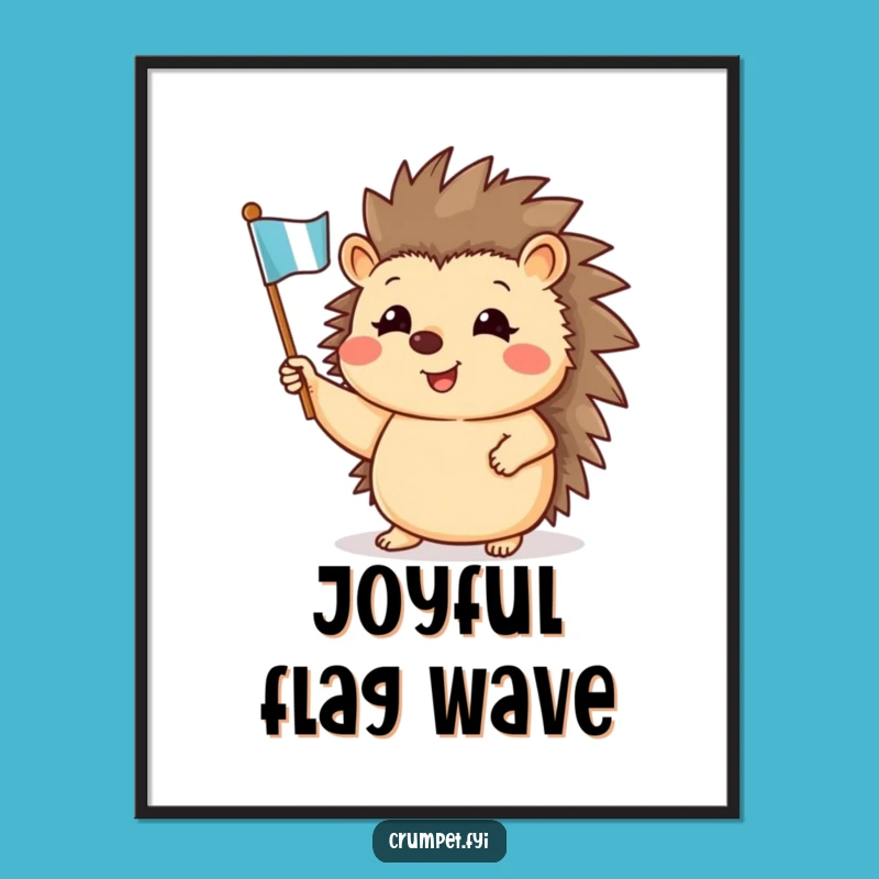 Funny Hedgehog Waving Flag Digital Art: Cheerful Decor and Gift