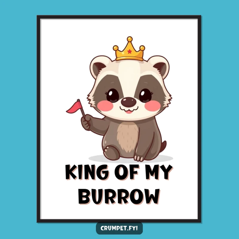 Funny Badger Crown Flag Digital Art: Instant Royal Charm Print