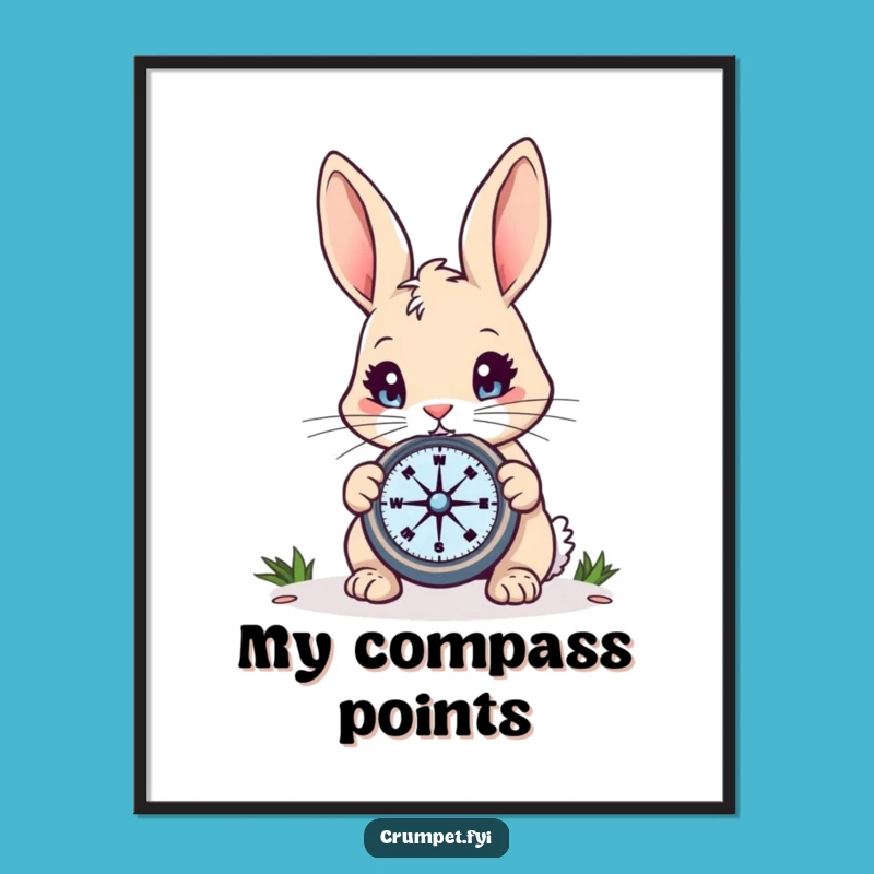 Funny Rabbit Compass Digital Art: Bring Whimsical Explorer Vibes to Your Home Decor