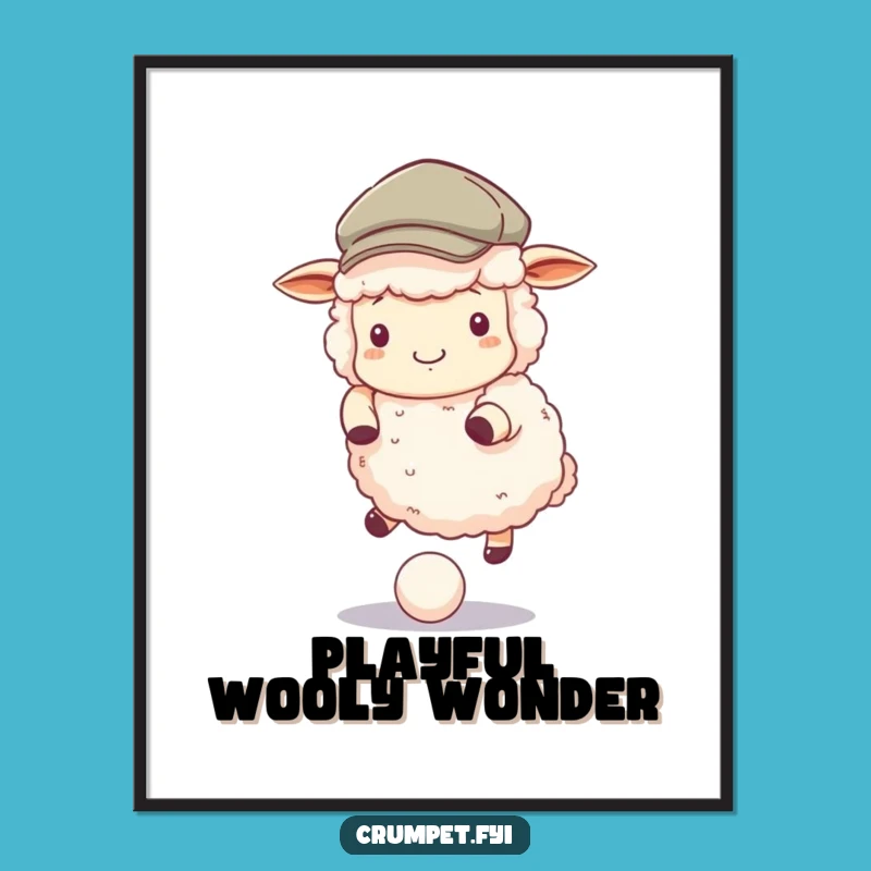 Funny Sheep Digital Print - Fluffy Flat Cap Bouncing Ball Art, Instant Playful Gift