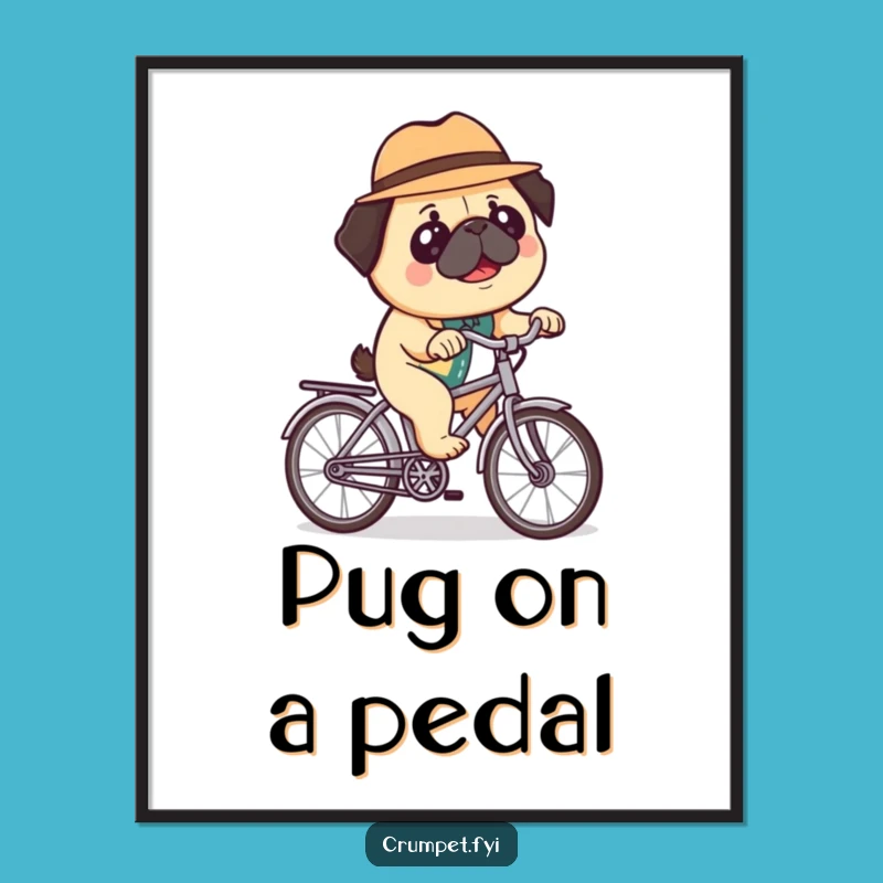 Funny Pug Bicycle Digital Art - Instant Bowler Hat Charm!