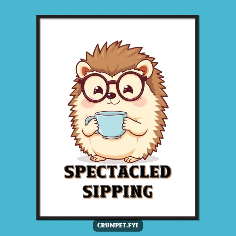 Funny Hedgehog Spectacles Tea Digital Art - Cozy & Hilarious Charming Print