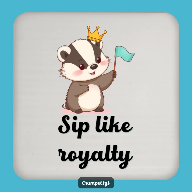 Funny Cute Badger Coaster - Royal Crowned Animal Waving Flag Drink Protector, Funny Gift