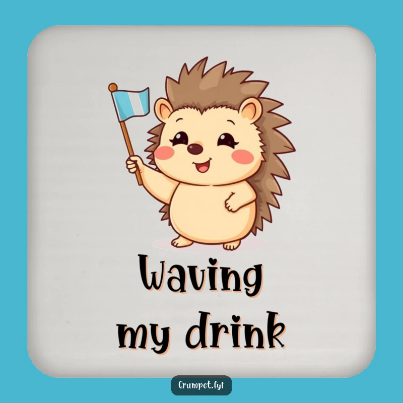 Funny Hedgehog Waving Flag Drink Coaster: Cheerful Protection and Gift