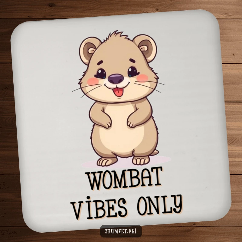 Funny wombat coasters featuring proud, smiling wombats, offering a humorous and confident way to protect surfaces. Ideal for drink protection.
