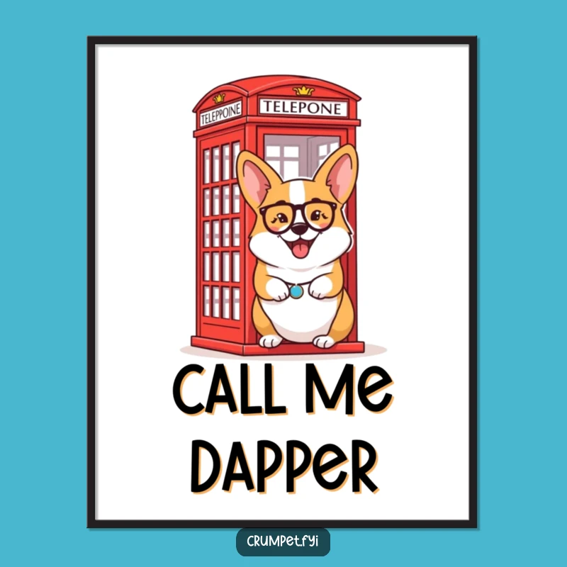 Funny Corgi Art Poster: Monocle Wink London, Whimsical Funny Gift!