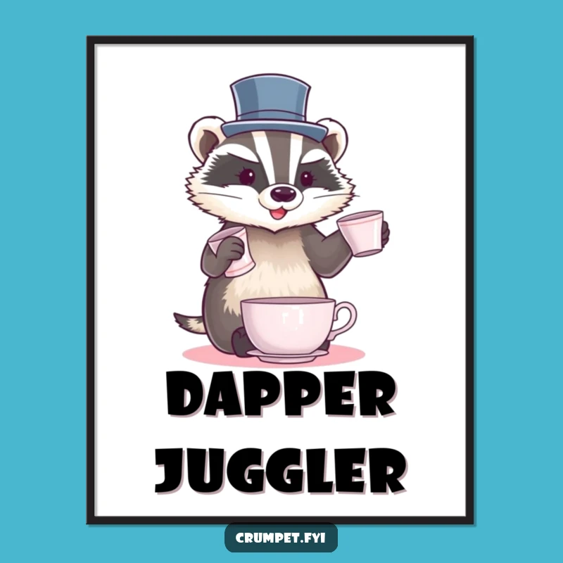 Funny Badger Juggling Poster: Dapper Top Hat Badger Art, Amazing Funny Gift
