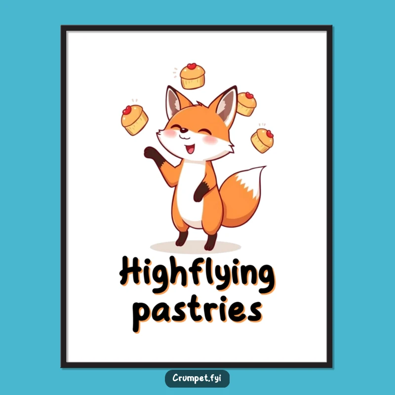 Funny Fox Scone Juggling Poster, Whimsical Art for a Cheerful Space