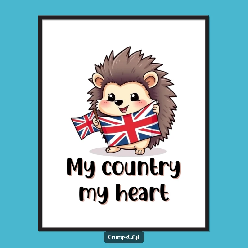 Funny Hedgehog Poster - Joyful British Flag Wall Art for Patriotic Decor