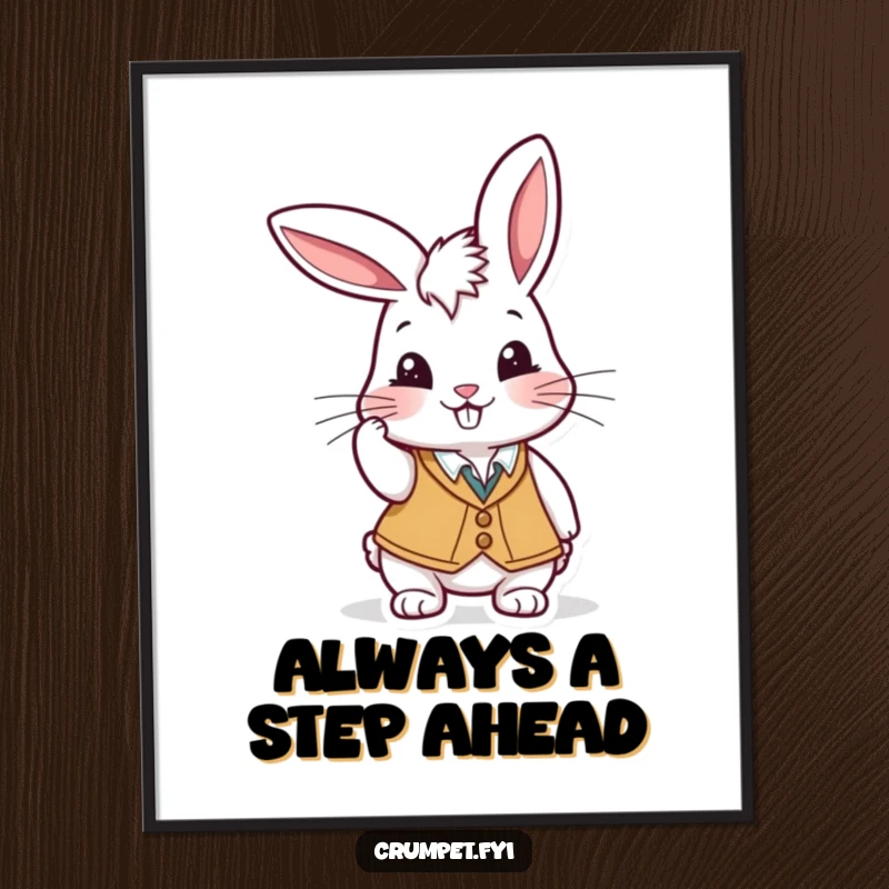 Funny Poster: A playful rabbit in a formal waistcoat tipping its cap with a wide, cheeky grin, full of personality.