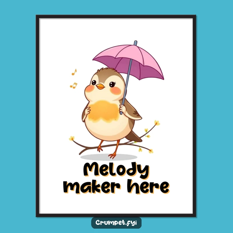 Funny Robin Poster - Cheerful Bird Umbrella Singing Art, Whimsical Wall Decor, Funny Gift