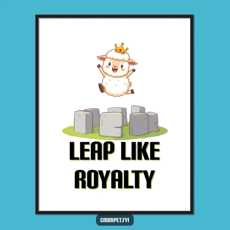 Funny Sheep Art Poster: Royal Leap Over Stonehenge, Whimsical Funny Gift!