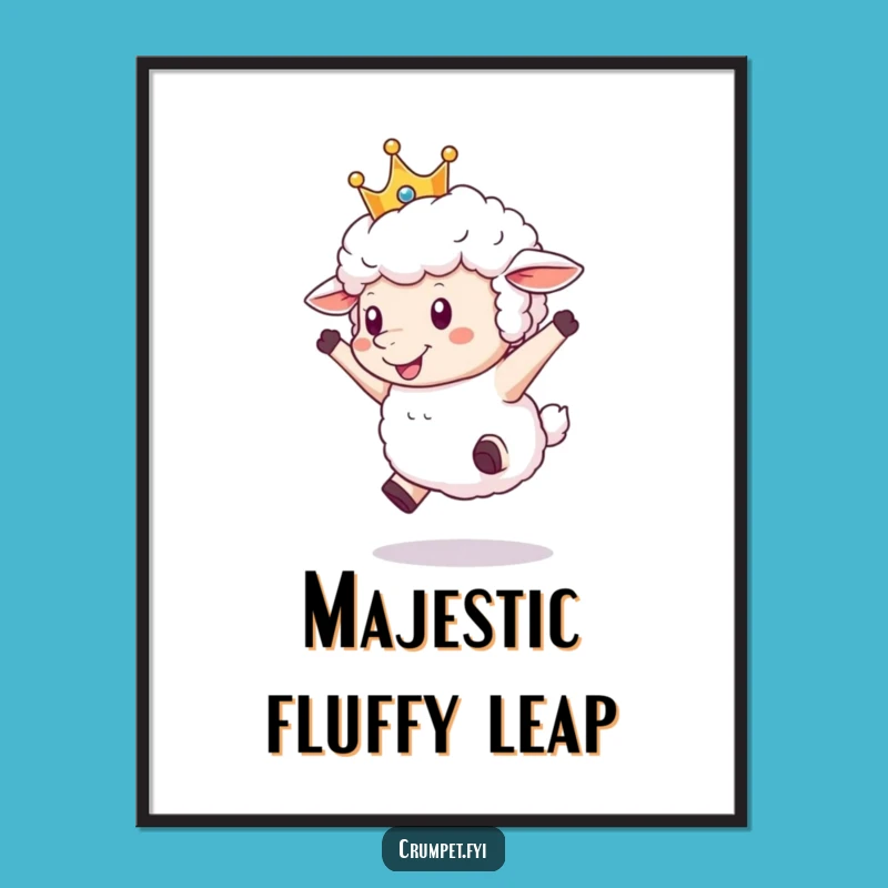 Funny Crowned Sheep Poster: Joyful Leaping Sheep Art Print, Amazing Funny Gift