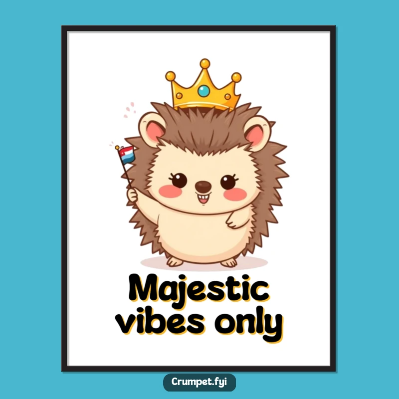 Funny Hedgehog King Poster, Regal Wall Art for a Cheerful Home