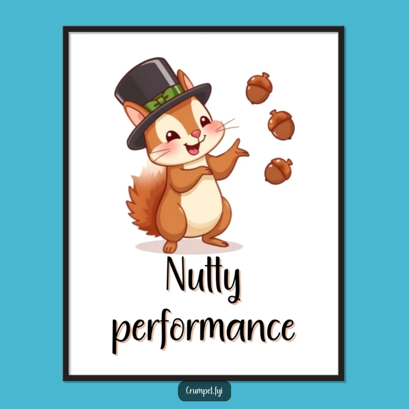 Funny Squirrel Juggling Poster: Glee Hat Nutty Wall Art Gift