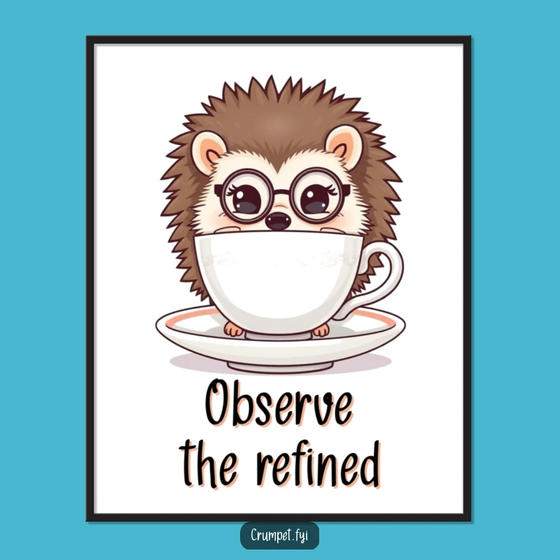 Funny Hedgehog Monocle Poster: Dapper Tea Peek Wall Art Gift