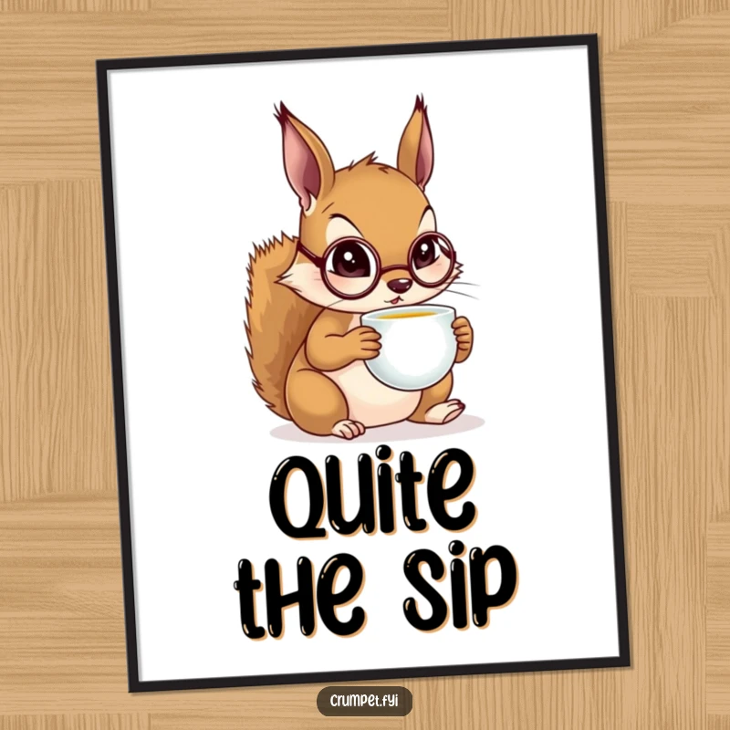 Funny Squirrel Poster featuring a squirrel wearing a monocle, sipping tea with elegance and charm, adding sophisticated humor.