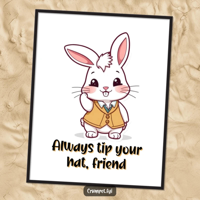 Funny Free Printable Wall Art: Playful rabbit in a waistcoat tips his cap with a cheeky grin, adding charm to any room.