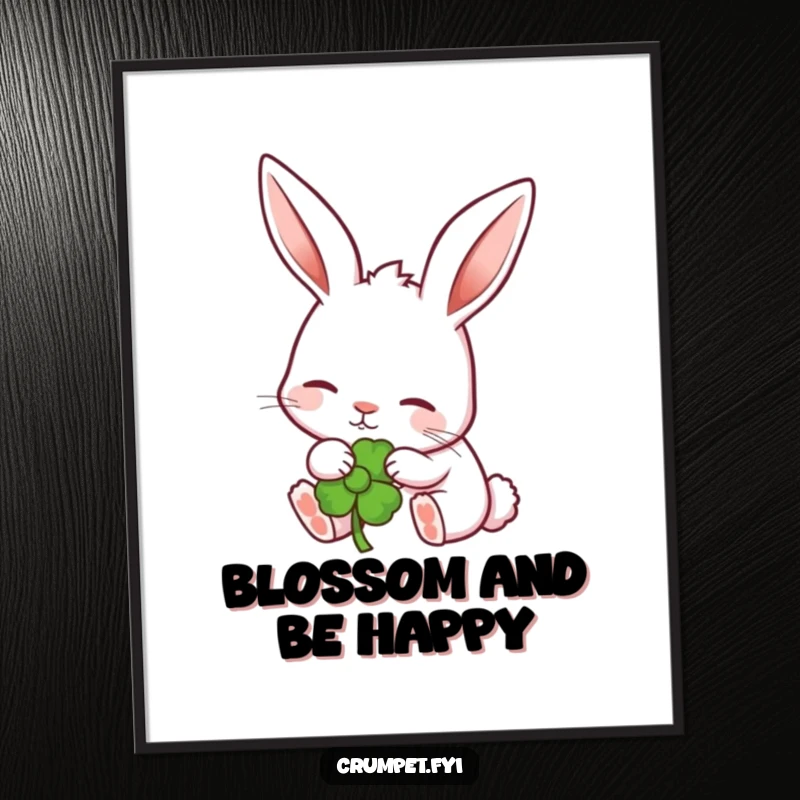 Funny Free Printable Wall Art: A content rabbit with alert ears nibbles on a stylized flower, embodying garden serenity.